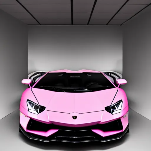 Prompt: pink Lamborghini Aventador, dimly lit, white background, highly detailed, rule of thirds, vibrant, studio lighting