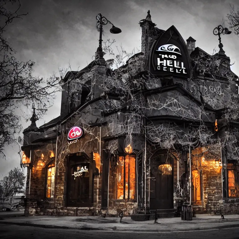 Prompt: An extremely spooky gothic Taco Bell