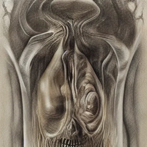 Image similar to the mutation of flesh by H R Giger