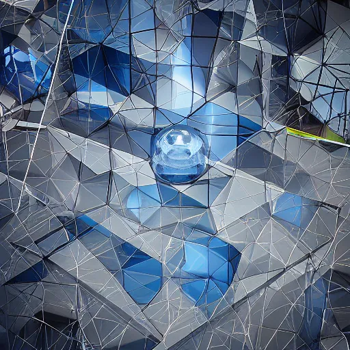 Prompt: aerial 3 d geometric shapes, glass and glossy texture, vray render, epic composition