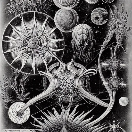 Prompt: Liminal space in outer space by Ernst Haeckel
