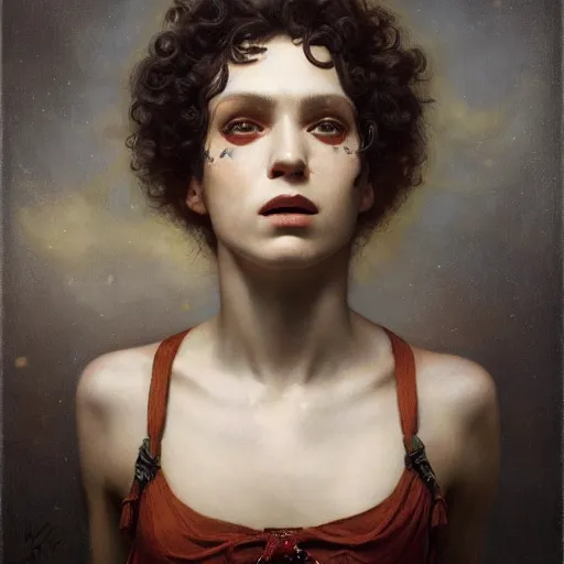 Image similar to highly detailed oil painting | very intricate | cinematic lighting | award - winning | the mime | by roberto ferri, by tom bagshaw, by j. c. leyendecker and klimt, detailed face, american romanticism, by austin osman spare, artstation, cgsociety, official art, octane