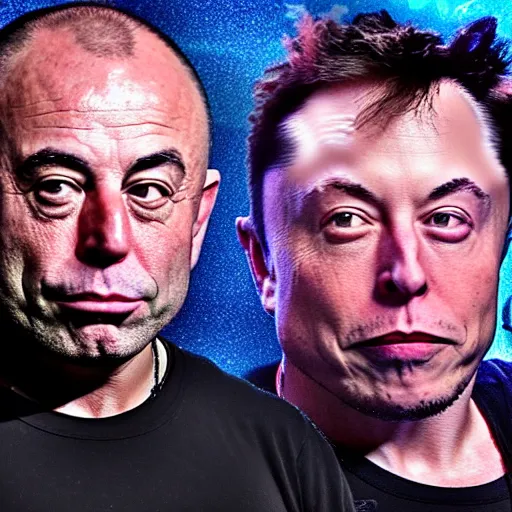 Prompt: joe rogan and elon musk trippy, real life, 8 k, 4 k uhd, realistic, hyper realistic, super detailed, very detailed, detailed