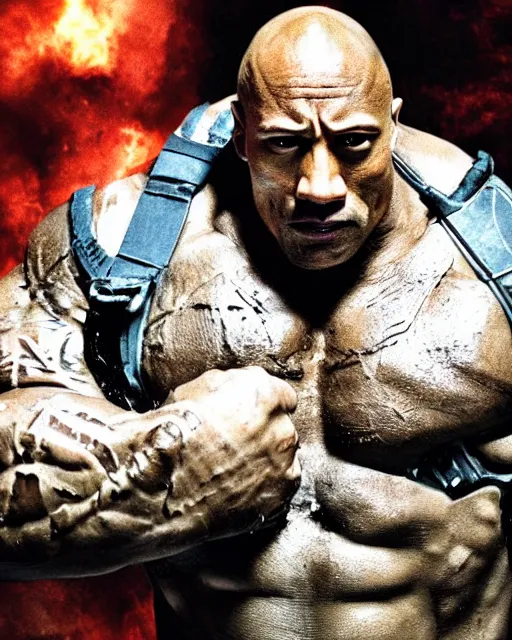 Image similar to film still close up shot of dwayne johnson as bane from the movie the dark knight rises. photographic, photography