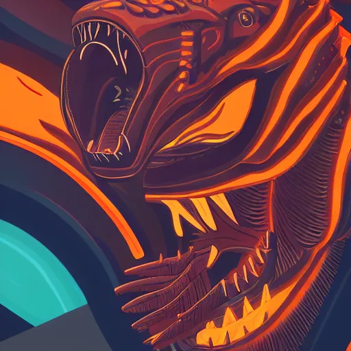 Image similar to a detailed tarot card of a futuristic cyborg velociraptor, neon outline, mouth open in a terrifying roar, 8 k, artstation, pixiv