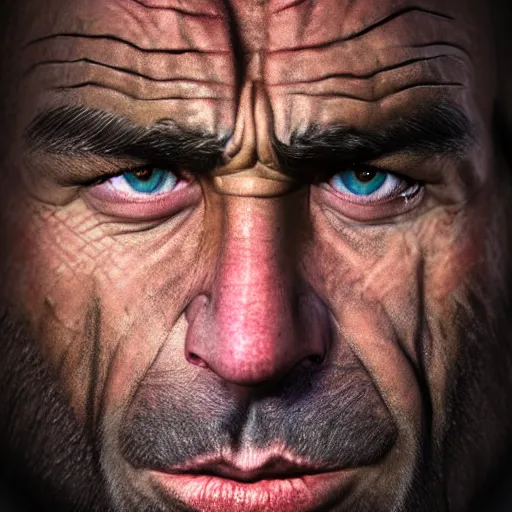 Prompt: Photo portrait Joe Rogan as a wax neanderthal cave man exaggerated brow stoic savage in frozen in ice face closeup background dramatic lighting 85mm lens by Steve McCurry