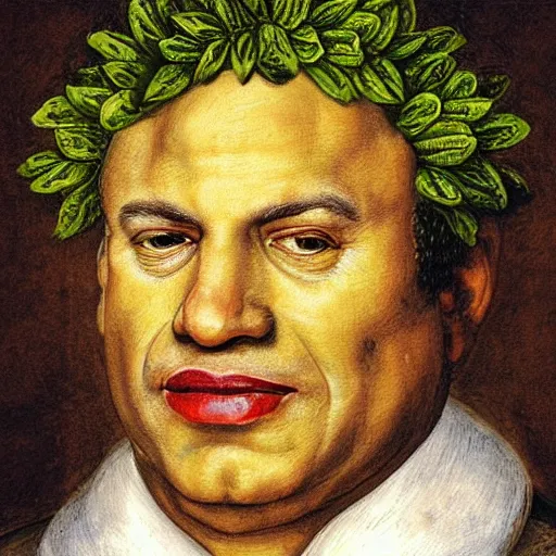 Image similar to portrait of benjamin netanyahu made of fruits vegetables and flowers, by giuseppe arcimboldo