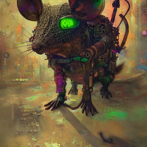 Image similar to steampunk rat, acid, 303, psychedelic, by ruan jia