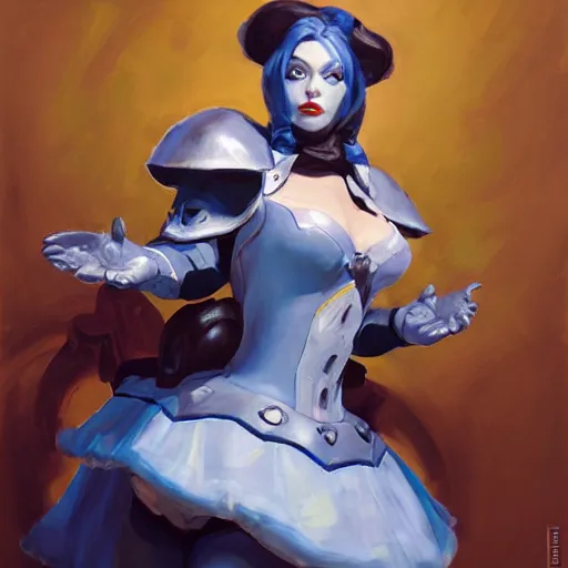 Image similar to greg manchess portrait painting of partially armored alice from alice in wonderland as overwatch character, medium shot, asymmetrical, profile picture, organic painting, sunny day, matte painting, bold shapes, hard edges, street art, trending on artstation, by huang guangjian, gil elvgren, ruan jia, randy vargas, greg rutkowski