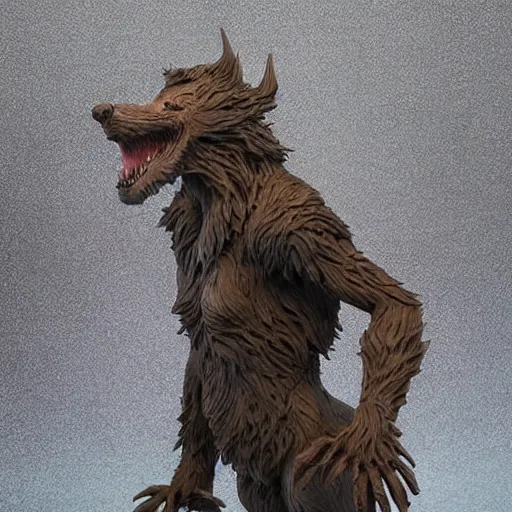 Image similar to leaping werewolf clay sculpture, by anna podedworna and ellen jewett, artstation