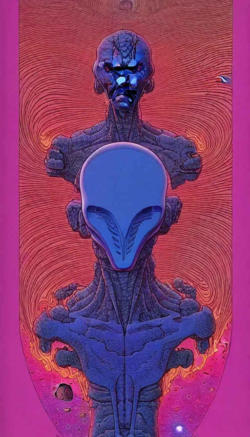 Image similar to ( ( ( ( a humanoid creature from another planet. ) ) ) ) by mœbius!!!!!!!!!!!!!!!!!!!!!!!!!!!, overdetailed art, colorful, artistic record jacket design