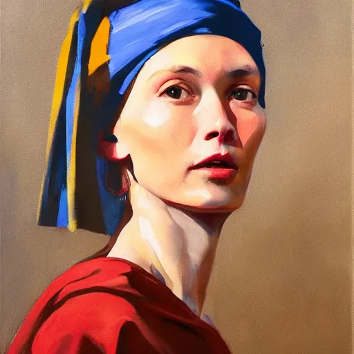 Prompt: greg manchess portrait painting of the boy with the pearl earring with the face of elon musk, medium shot, asymmetrical, profile picture, organic painting, sunny day, matte painting, bold shapes, hard edges, street art, trending on artstation, by huang guangjian and gil elvgren and gerald brom