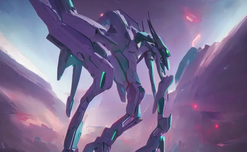 Image similar to A painting of Unit-01 from Evangelion trending on artstation in the style of Greg Rutkowski