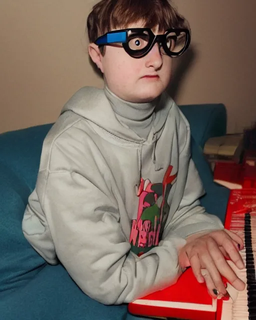 Image similar to oliver tree pretending to be sick so he can stay home from school, 90s