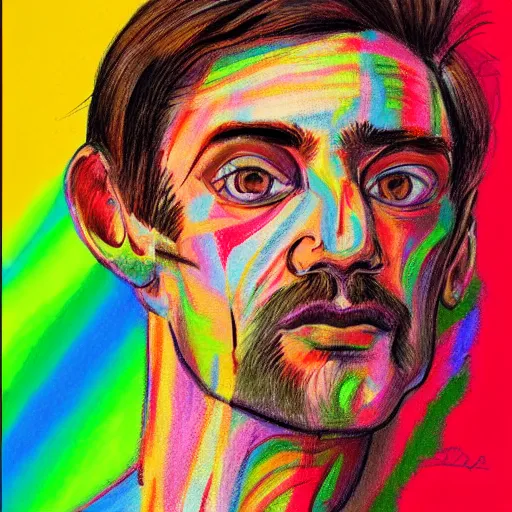 Prompt: a colorful drawing of a man's face and neck, an ultrafine detailed painting by reynolds beal, behance, figurative art, outlined art, fauvism, art on instagram