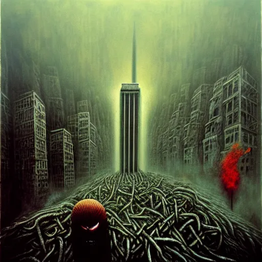 Image similar to 9 / 1 1 terror attack by otto dix, junji ito, hr ginger, jan svankmeyer, beksinski, claymation, hyperrealistic, aesthetic, masterpiece