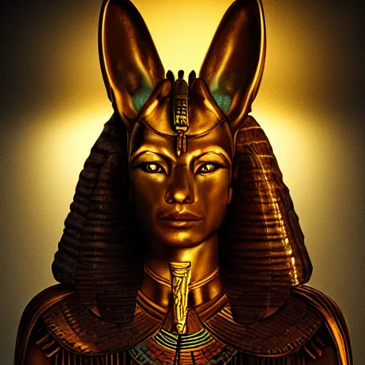 Image similar to majestic gracious regal female anubis warrior portrait, ancient egypt, atmospheric lighting, painted, menacing, intricate, volumetric lighting, beautiful, rich deep colours masterpiece, golden hour, golden ratio, sharp focus, ultra detailed, by leesha hannigan, ross tran, thierry doizon, kai carpenter, ignacio fernandez rios