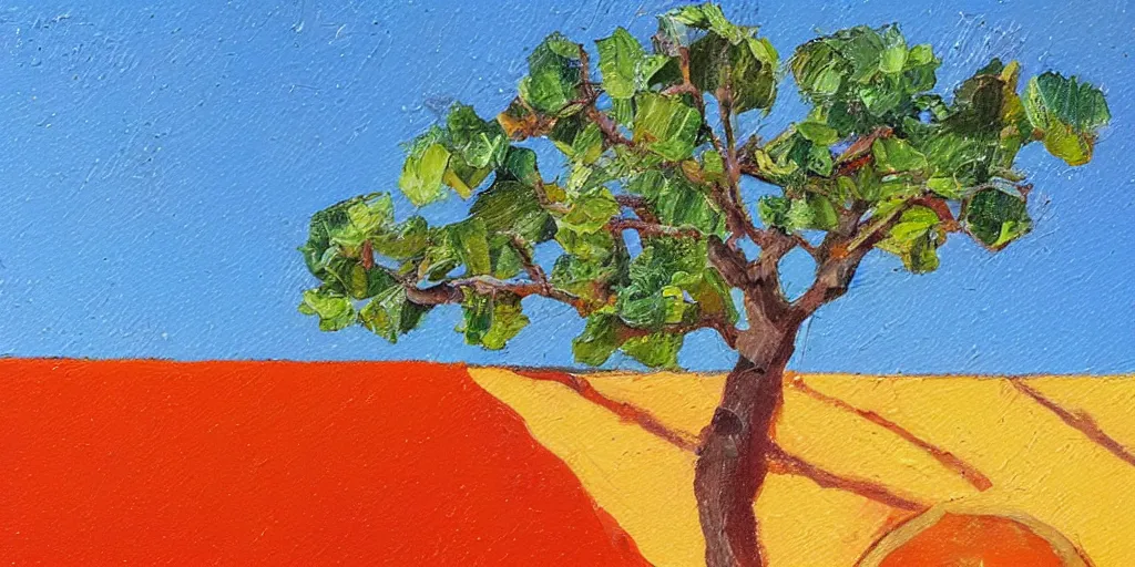 Prompt: brunch of orange tree against bright blue sky closeup, oil paint