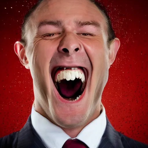 Image similar to corrupt business man laughing maniacally, stock photo, evil