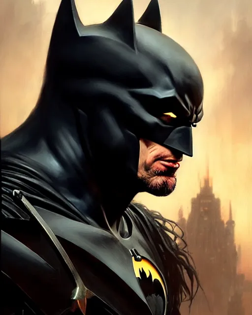 Image similar to grim batman, fantasy character portrait, ultra realistic, concept art, intricate details, highly detailed by greg rutkowski, gaston bussiere, craig mullins, simon bisley