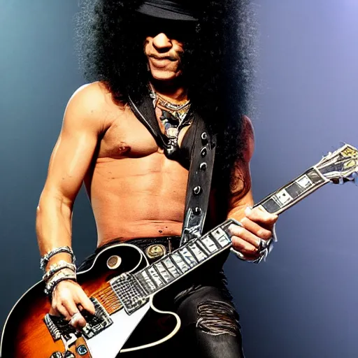 Prompt: slash plays gibson les paul guitar. scene. Guns N Roses.