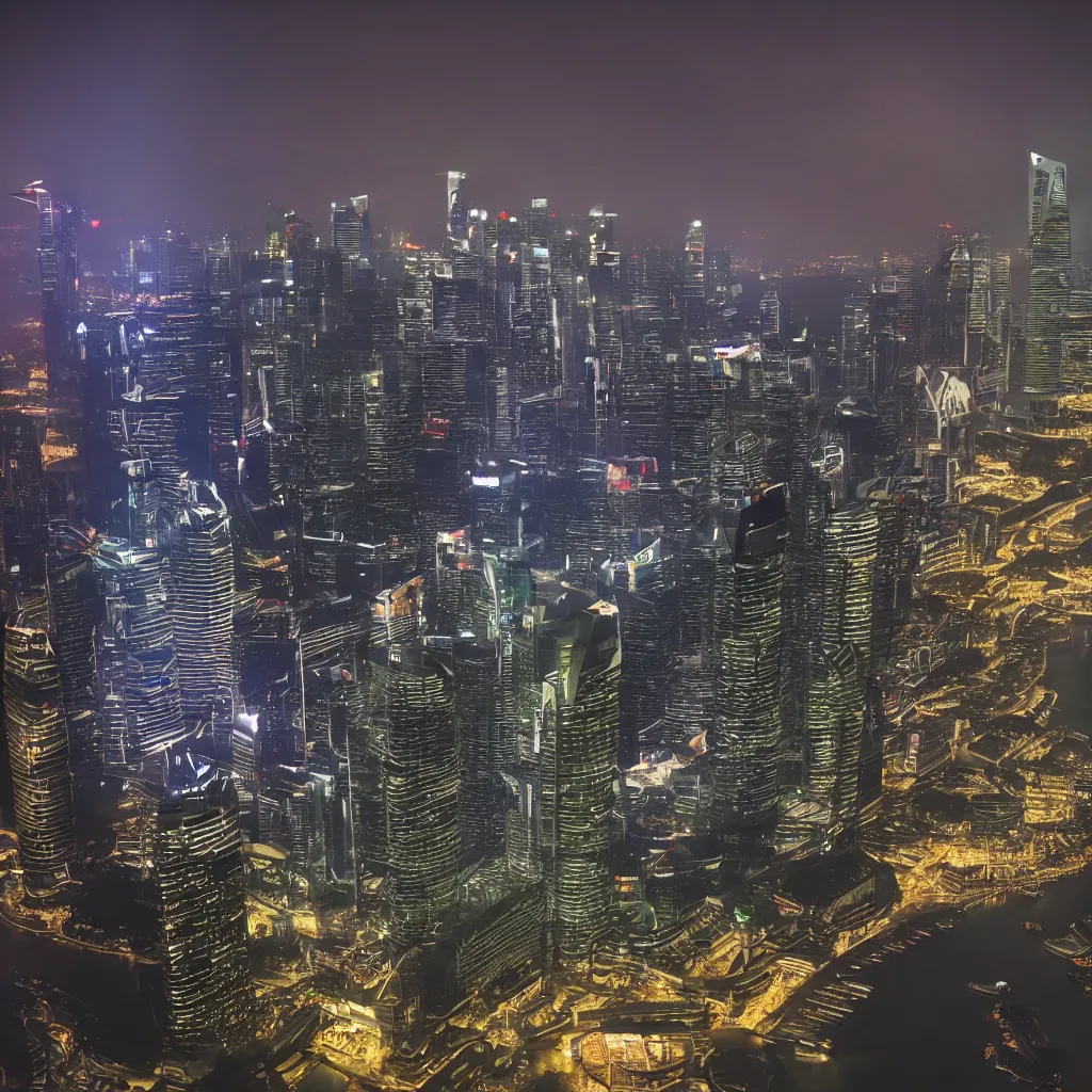 Image similar to blade runner style scenery in singapore with marina bay sands in photorealistic detail hd 8 k