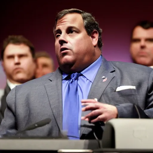 Prompt: chris christie transforming into a blueberry. ap photo. bizarre, surreal.