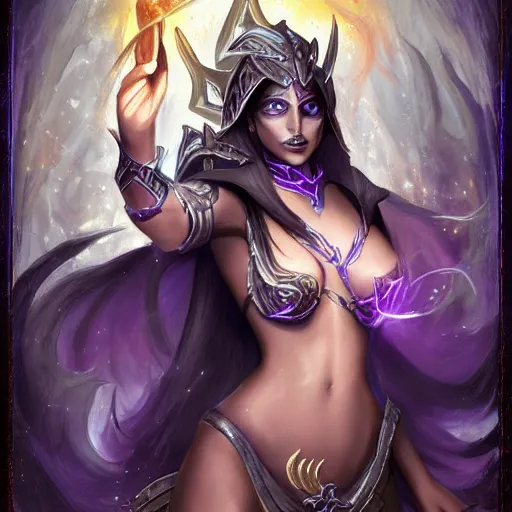Image similar to dark elf sorceress casting prismatic spells, magic the gathering, portrait, detailed