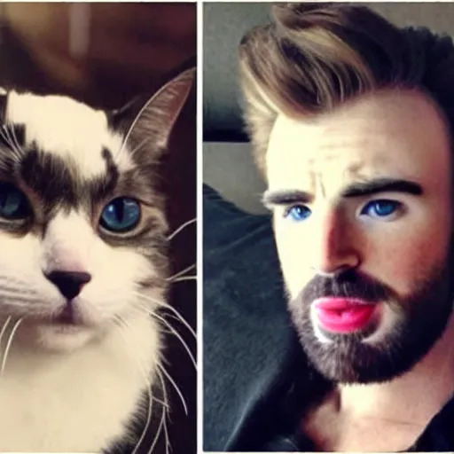 Prompt: a combination of chris evans and a cat