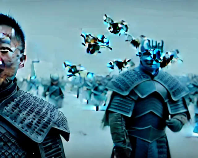 Image similar to justin sun as night king in game of thrones attacked by huge bee army, 4 k, epic, cinematic, focus, movie still, fantasy, extreme detail, atmospheric, dark colour, sharp focus