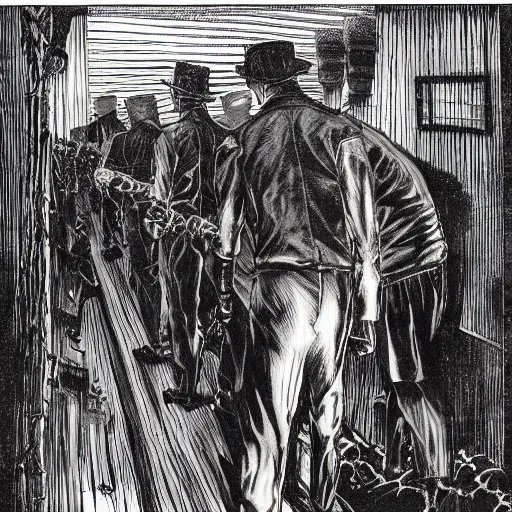 Image similar to funeral march visual rapsody wagner, by Bernie Wrightson, night scene