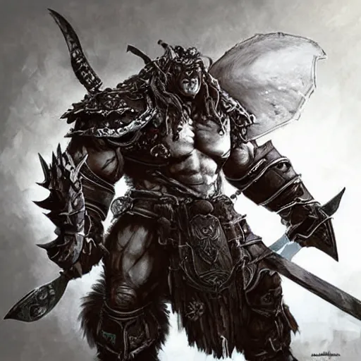 Image similar to orc warrior concept art, yoshitaka amano, akihiko yoshida