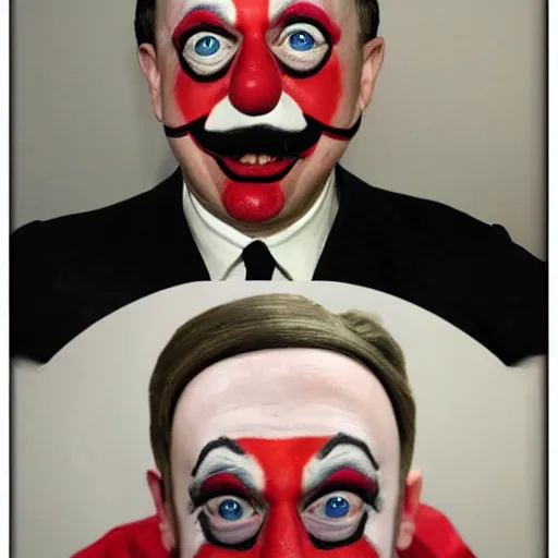 Image similar to happy smiling hitler in clown makeup