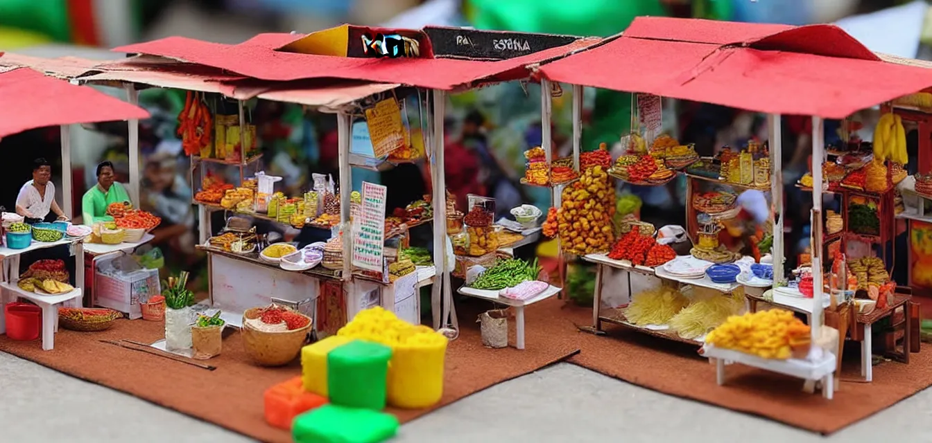 Prompt: miniature diorama of a pasar malam stall in kelantan