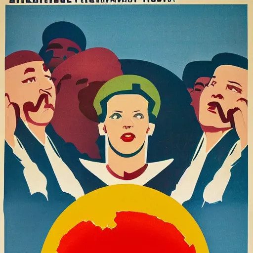 Prompt: soviet style propaganda poster of people hating technology