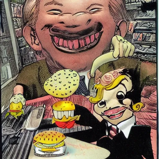 Image similar to dream of the endless asking for a happy meal at mcdonalds comic book sam kieth