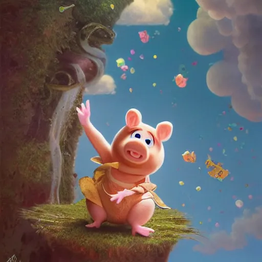 Image similar to cute miss piggy falling from plane, cute and cuddly, highly detailed, photorealistic, octane render, 8 k, unreal engine. art by artgerm and greg rutkowski and alphonse mucha