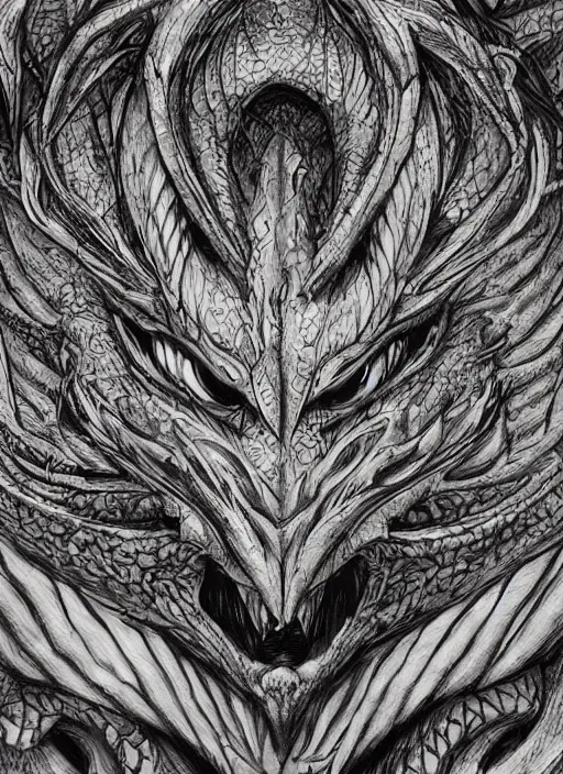 Image similar to highly detailed picture of great dragon, sketch tattoo, edge of the universe, perfectly symmetrical face, highly detailed, masterpiece, trending on artstation, golden ratio, cinematic romantic magical, perfect intricate