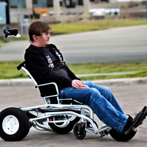 Prompt: nitrous boosted turbo charged wheelchair rocket, high resolution photo