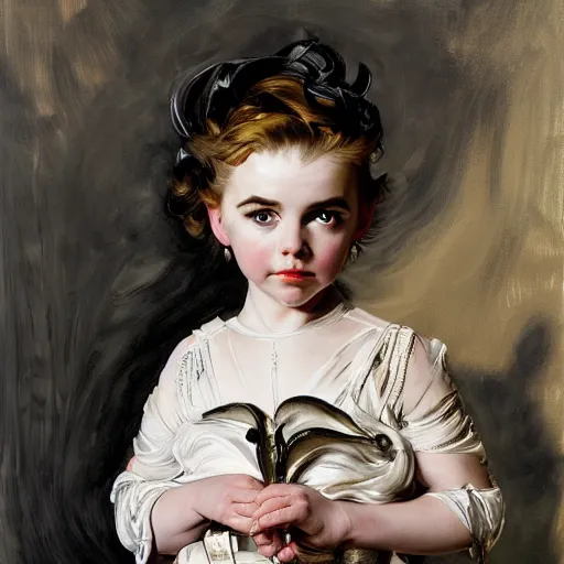 Image similar to mckenna grace in prey picture by j. c. leyendecker and peter paul rubens, asymmetrical, dark vibes, realistic painting, organic painting, matte painting, geometric shapes, hard edges, graffiti, street art : 2 by j. c. leyendecker and peter paul rubens : 4