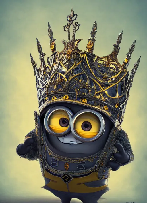 Image similar to Minion Bob from despicable me as a Knight King, fantasy, intricate, ornate, Hyperdetailed, digital art, behance, artstation, smooth, sharp focus, bokeh, illustration, digital painting, elegant, symmetrical,