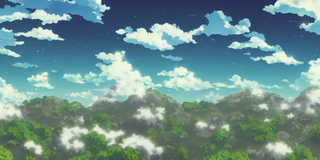 Image similar to A background for an anime-themed social media profile sky bright clouds bloom effect from Skyrim blender studio ghibli clouds