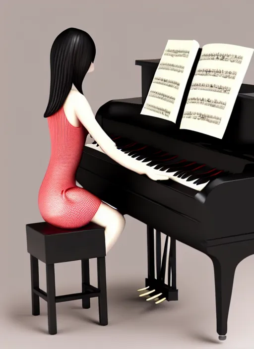 Image similar to 3 d render gril playing piano, 4 k, high quality, sharp fucos