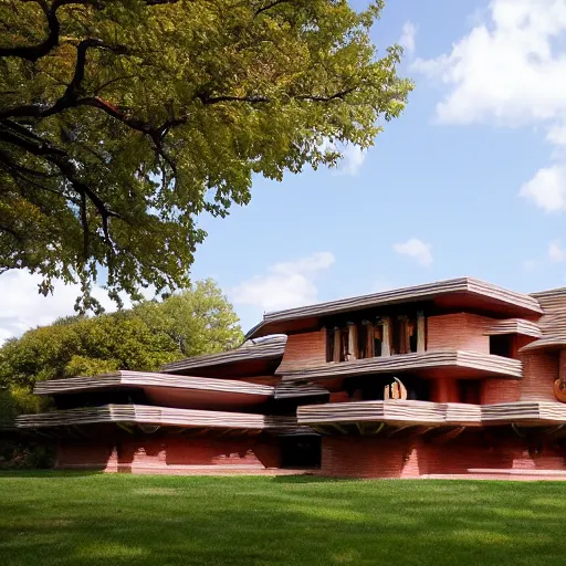 Prompt: a mansion fit for a dragon; by frank lloyd wright