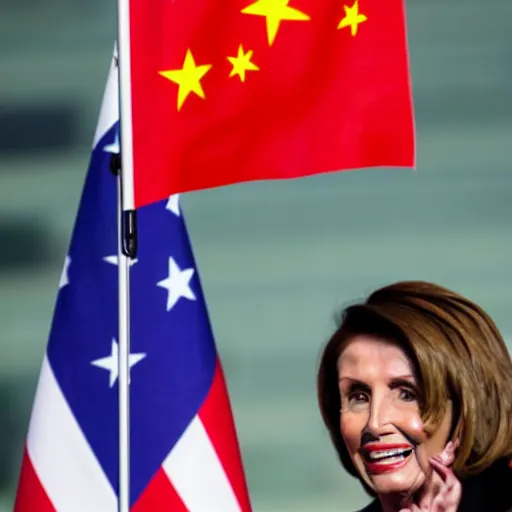 Prompt: nancy pelosi waving chinese flag