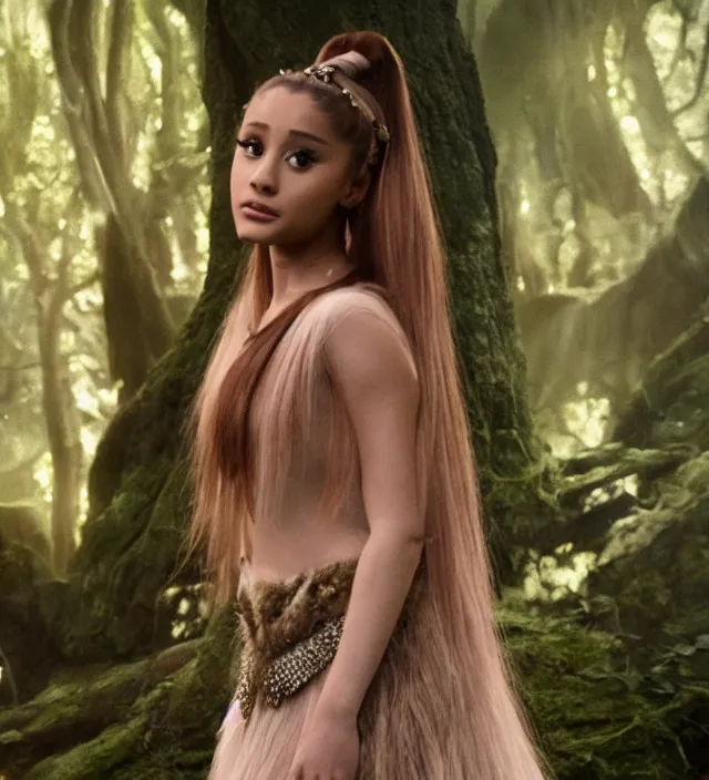 Image similar to ariana grande as a mystical forest creature, d & d, movie still frame, hd, remastered, film grain, cinematic lighting