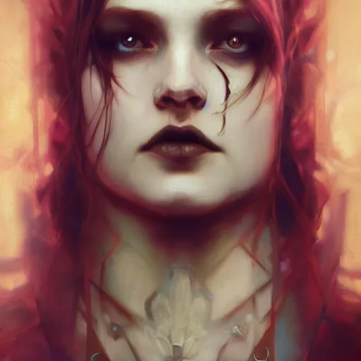 Image similar to dark goth queen with blue eyes, dark fantasy, hyperrealistic portrait, art of elysium by jeremy mann and alphonse mucha, fantasy art, photo realistic, dynamic lighting, dark, goth, artstation, ginger hair, volumetric lighting, very detailed face, 4 k, award winning