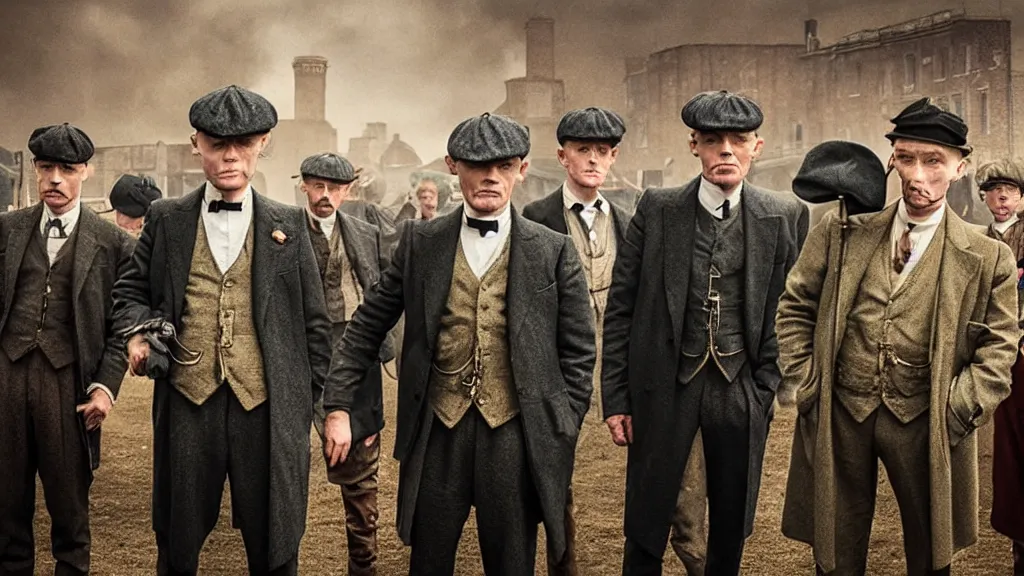 Image similar to the peaky blinders with peanuts heads