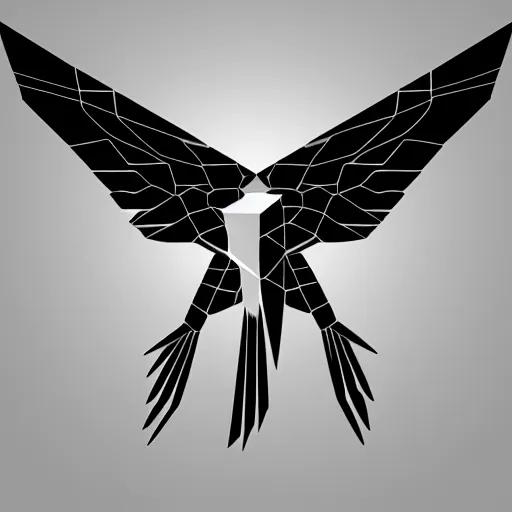 Prompt: 2 dimensional, vector, low poly, white eagle icon, black background, cgsociety, artstation