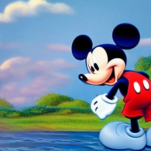 Image similar to mickey mouse is fishing a giant fish